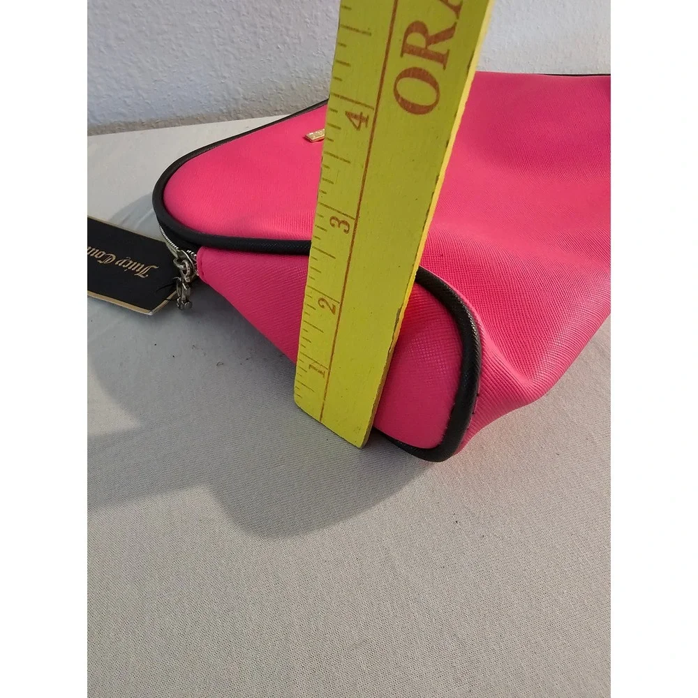 Juicy Couture Pink Saffiano Cosmetic Bag Makeup Pouch Gold Logo New